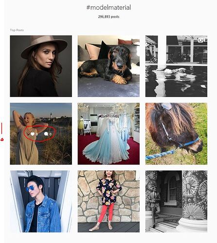 Zero likes, zero comments, #modelmaterial, Top 9 section, still, although