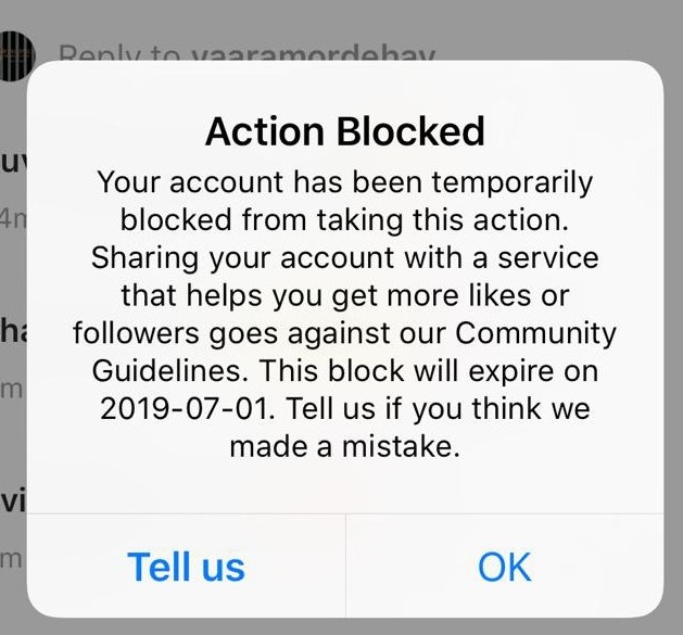 Instagram blocked. Action Block in Instagram.