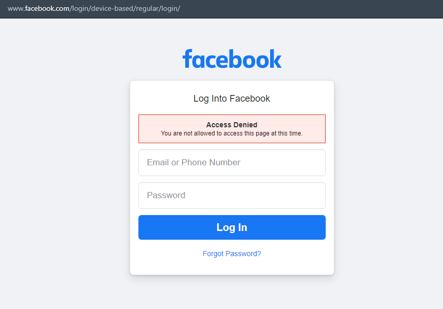 Into facebook log can't log